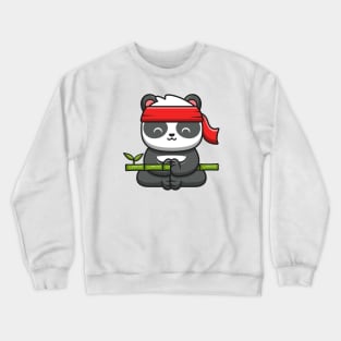 Cute Panda Kung Fu Meditation Holding Bamboo Crewneck Sweatshirt